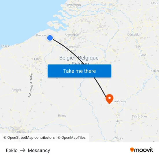 Eeklo to Messancy map