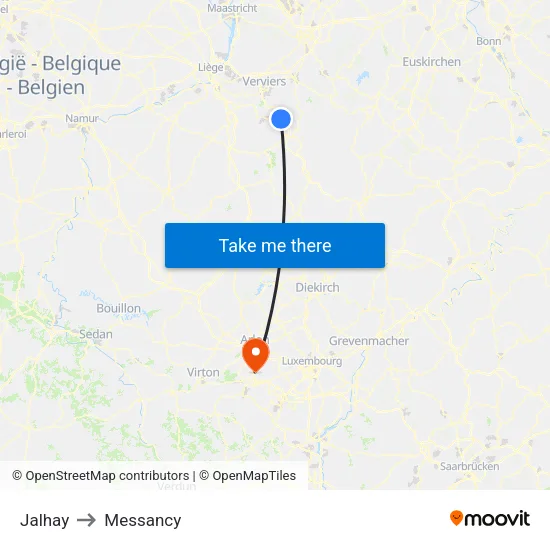 Jalhay to Messancy map