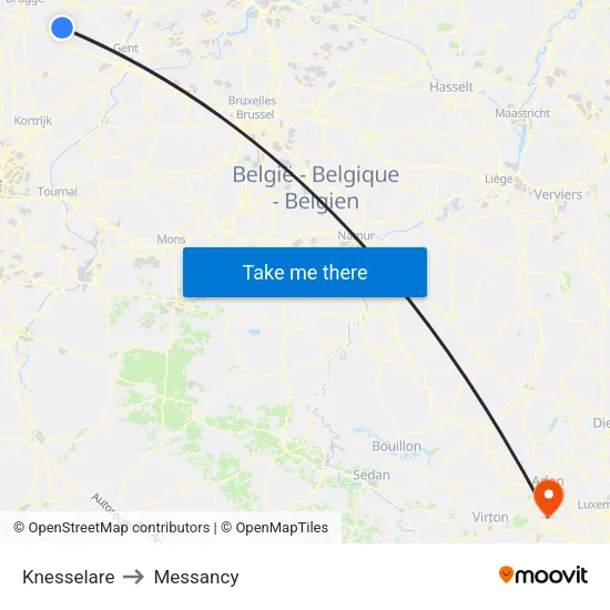 Knesselare to Messancy map