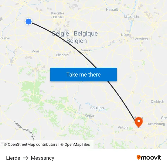 Lierde to Messancy map