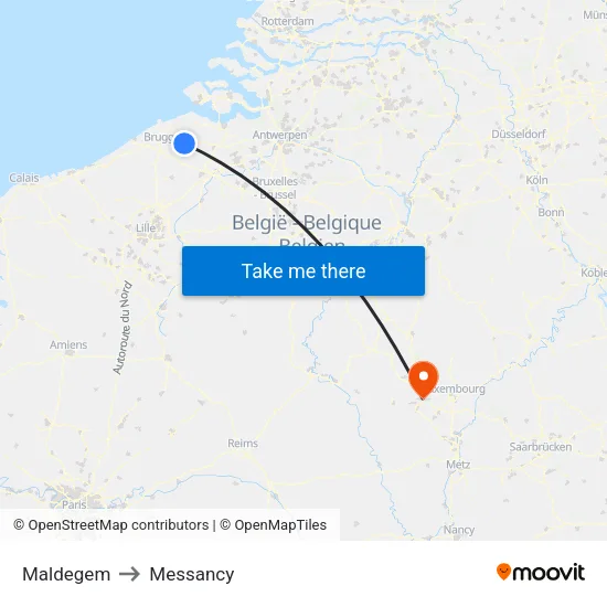 Maldegem to Messancy map