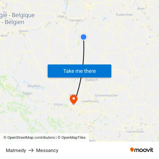 Malmedy to Messancy map