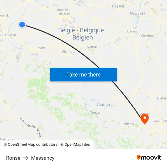 Ronse to Messancy map