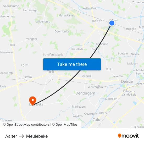Aalter to Meulebeke map
