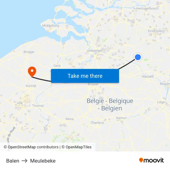 Balen to Meulebeke map