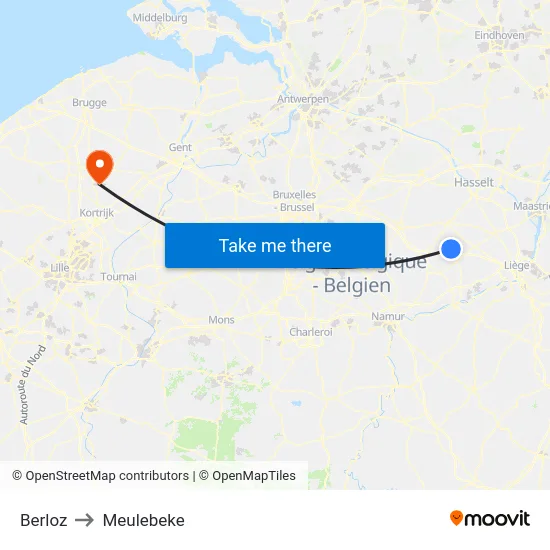 Berloz to Meulebeke map