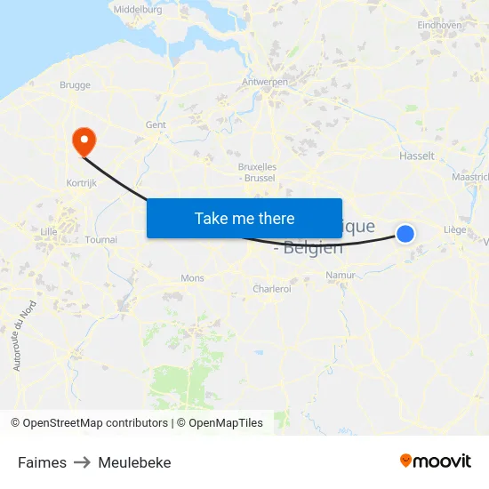 Faimes to Meulebeke map