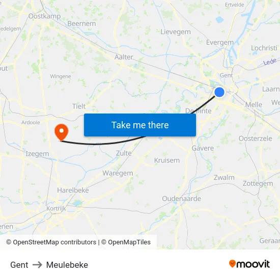 Gent to Meulebeke map