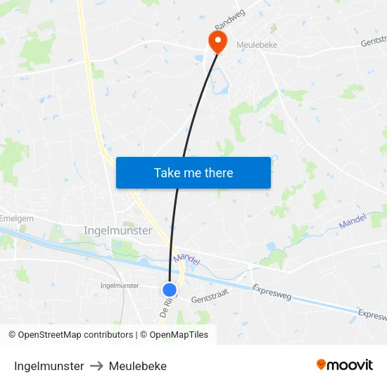 Ingelmunster to Meulebeke map