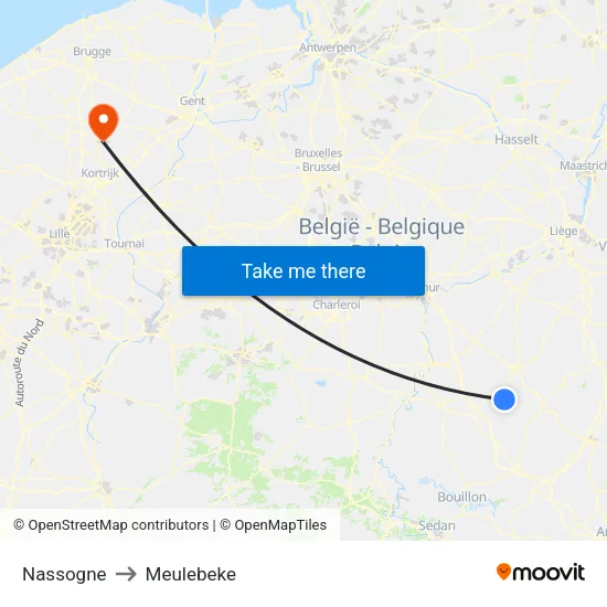 Nassogne to Meulebeke map