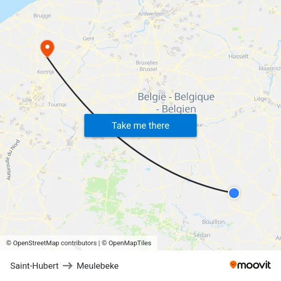 Saint-Hubert to Meulebeke map