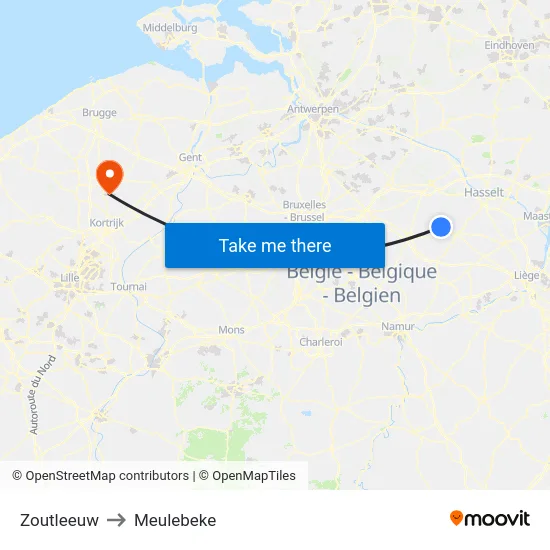 Zoutleeuw to Meulebeke map