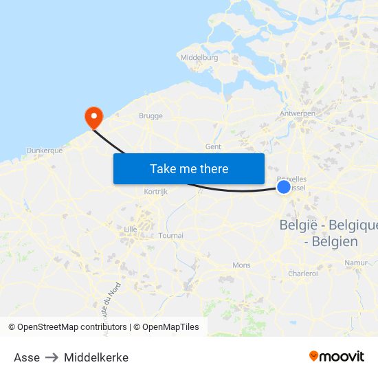 Asse to Middelkerke map