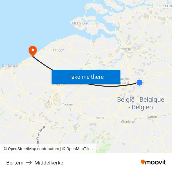 Bertem to Middelkerke map
