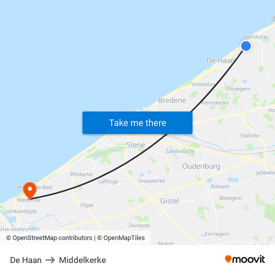 De Haan to Middelkerke map