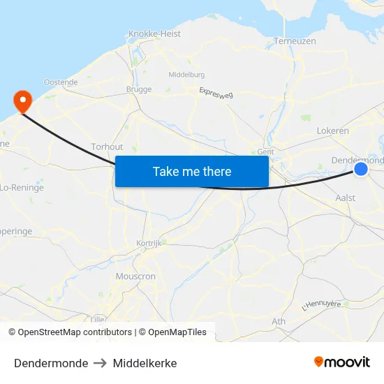 Dendermonde to Middelkerke map