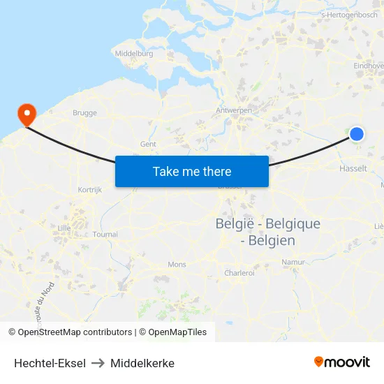 Hechtel-Eksel to Middelkerke map
