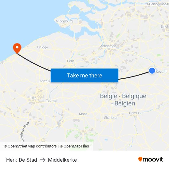 Herk-De-Stad to Middelkerke map