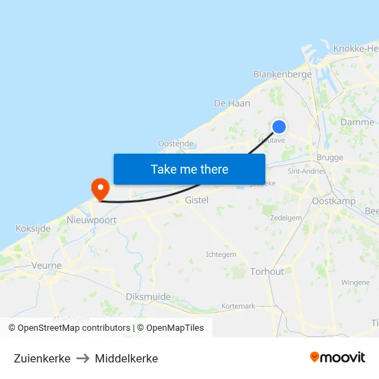 Zuienkerke to Middelkerke map