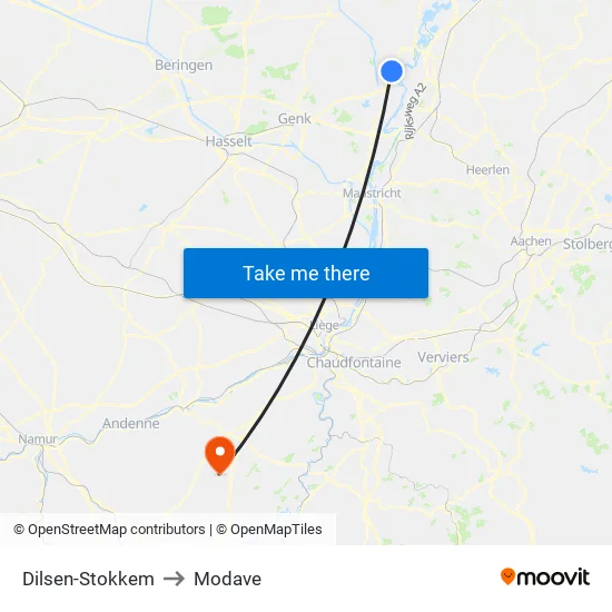 Dilsen-Stokkem to Modave map