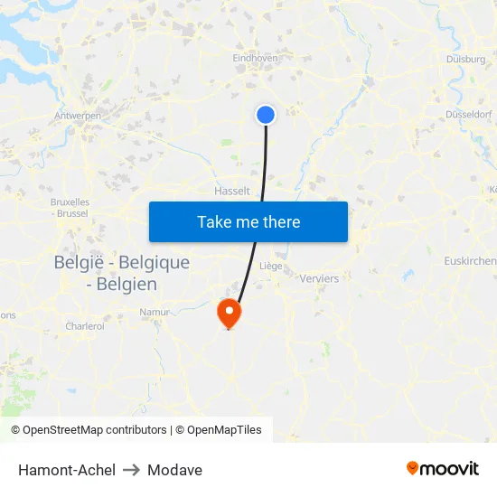 Hamont-Achel to Modave map