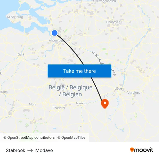 Stabroek to Modave map
