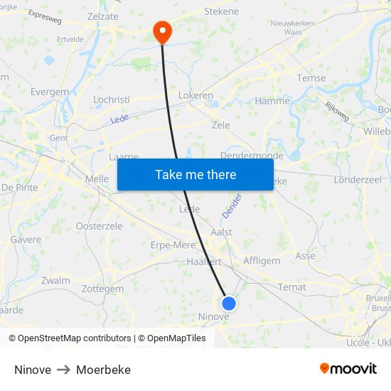 Ninove to Moerbeke map