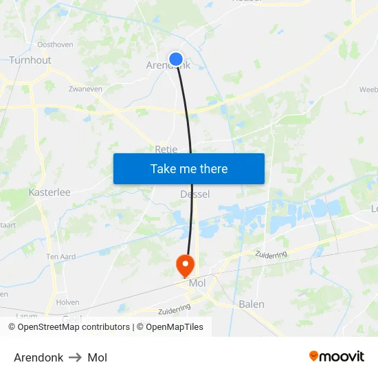 Arendonk to Mol map