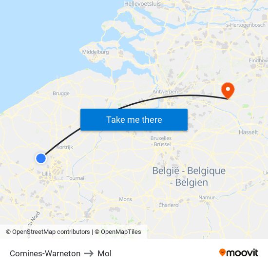 Comines-Warneton to Mol map