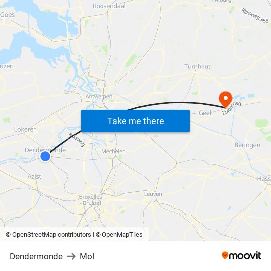 Dendermonde to Mol map