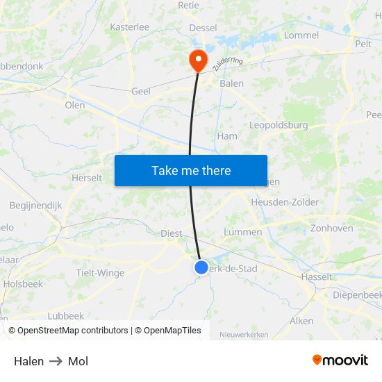 Halen to Mol map