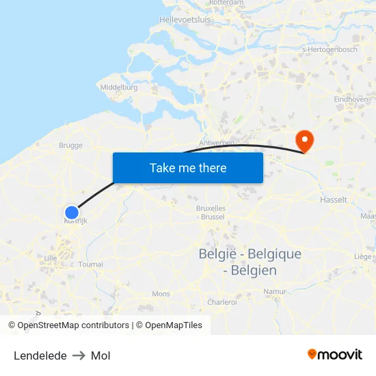 Lendelede to Mol map