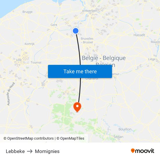 Lebbeke to Momignies map