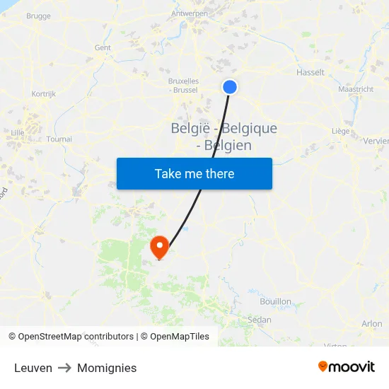 Leuven to Momignies map