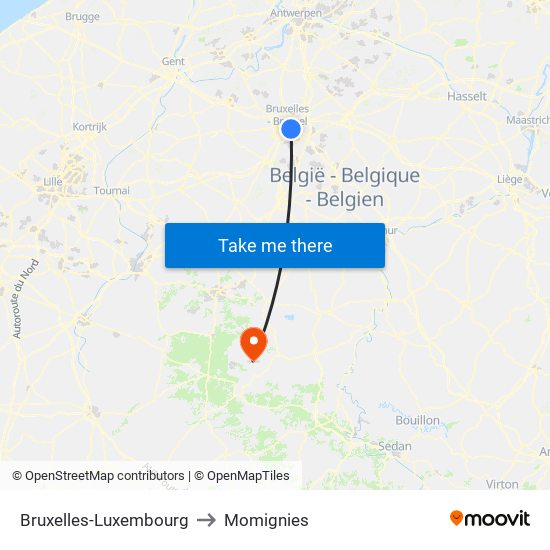 Bruxelles-Luxembourg to Momignies map