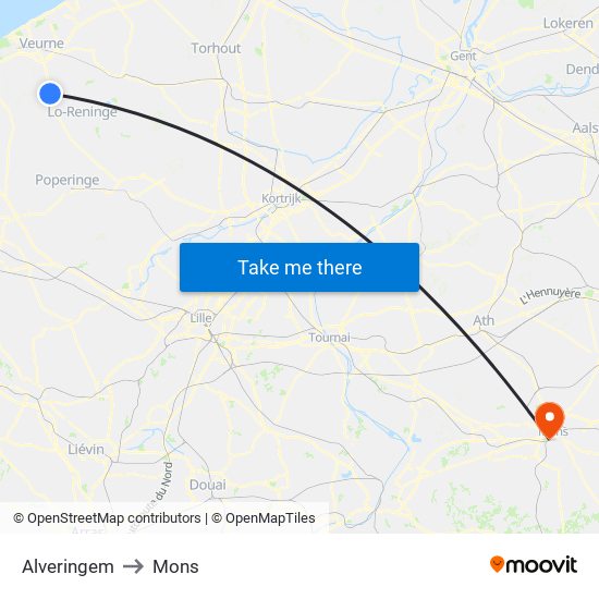 Alveringem to Mons map