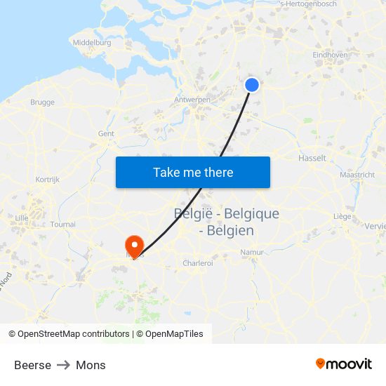 Beerse to Mons map