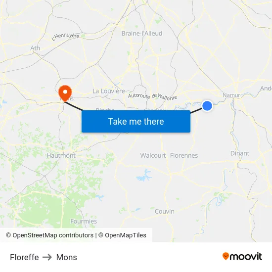 Floreffe to Mons map