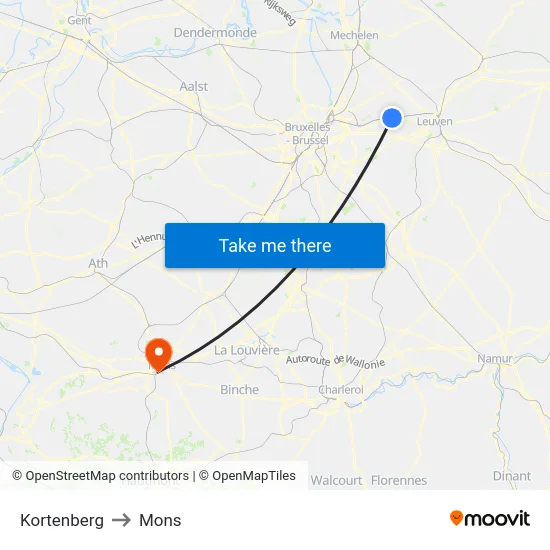 Kortenberg to Mons map