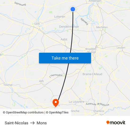 Saint-Nicolas to Mons map