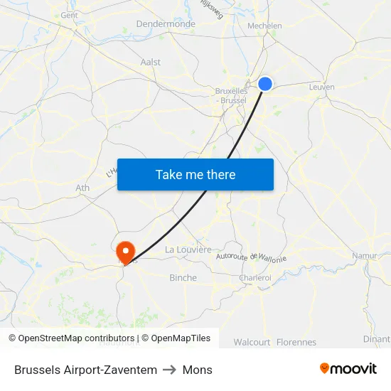 Brussels Airport-Zaventem to Mons map