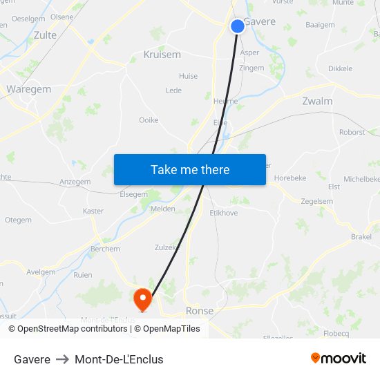 Gavere to Mont-De-L'Enclus map