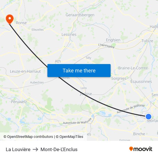 La Louvière to Mont-De-L'Enclus map