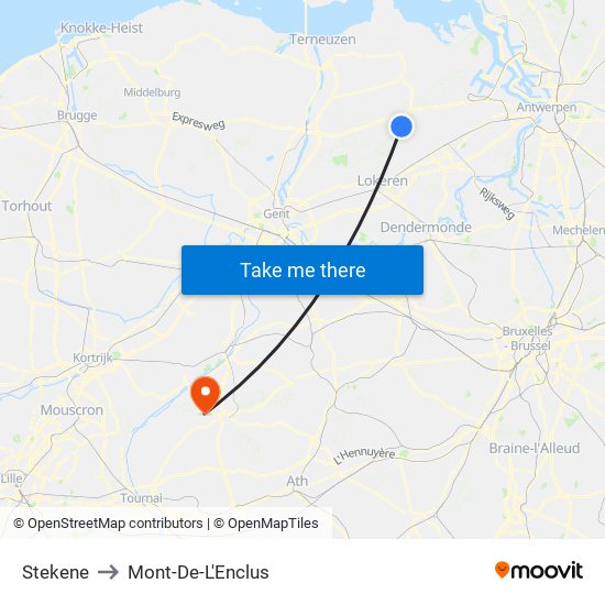 Stekene to Mont-De-L'Enclus map