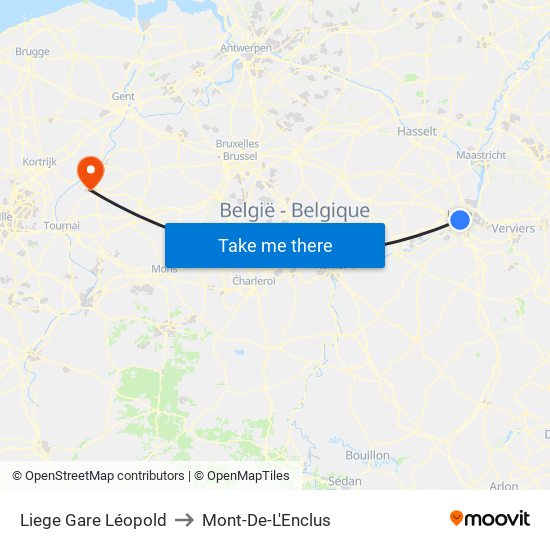 Liege Gare Léopold to Mont-De-L'Enclus map