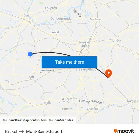 Brakel to Mont-Saint-Guibert map