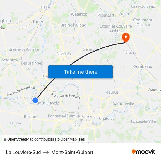 La Louvière-Sud to Mont-Saint-Guibert map