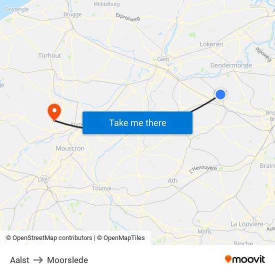 Aalst to Moorslede map