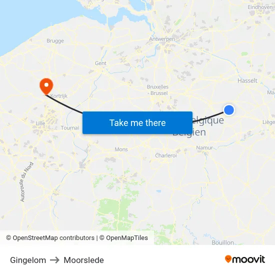Gingelom to Moorslede map