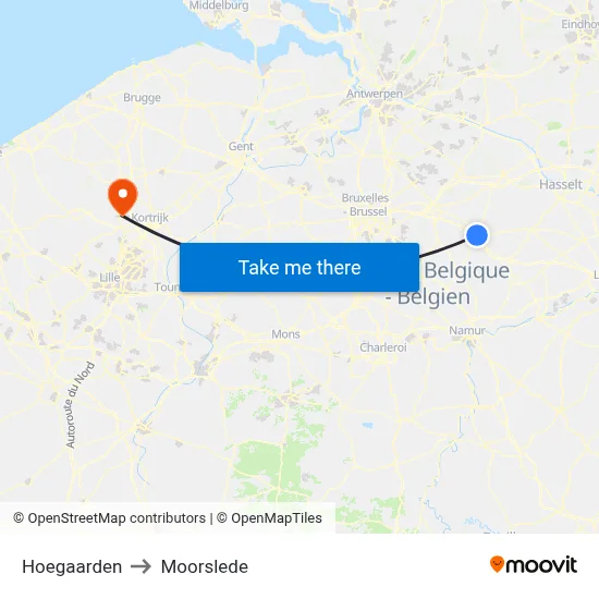Hoegaarden to Moorslede map